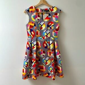 Connie & Na Multicolour Mini Dress Dot Shortsleeve Skater Pleated Small Medium